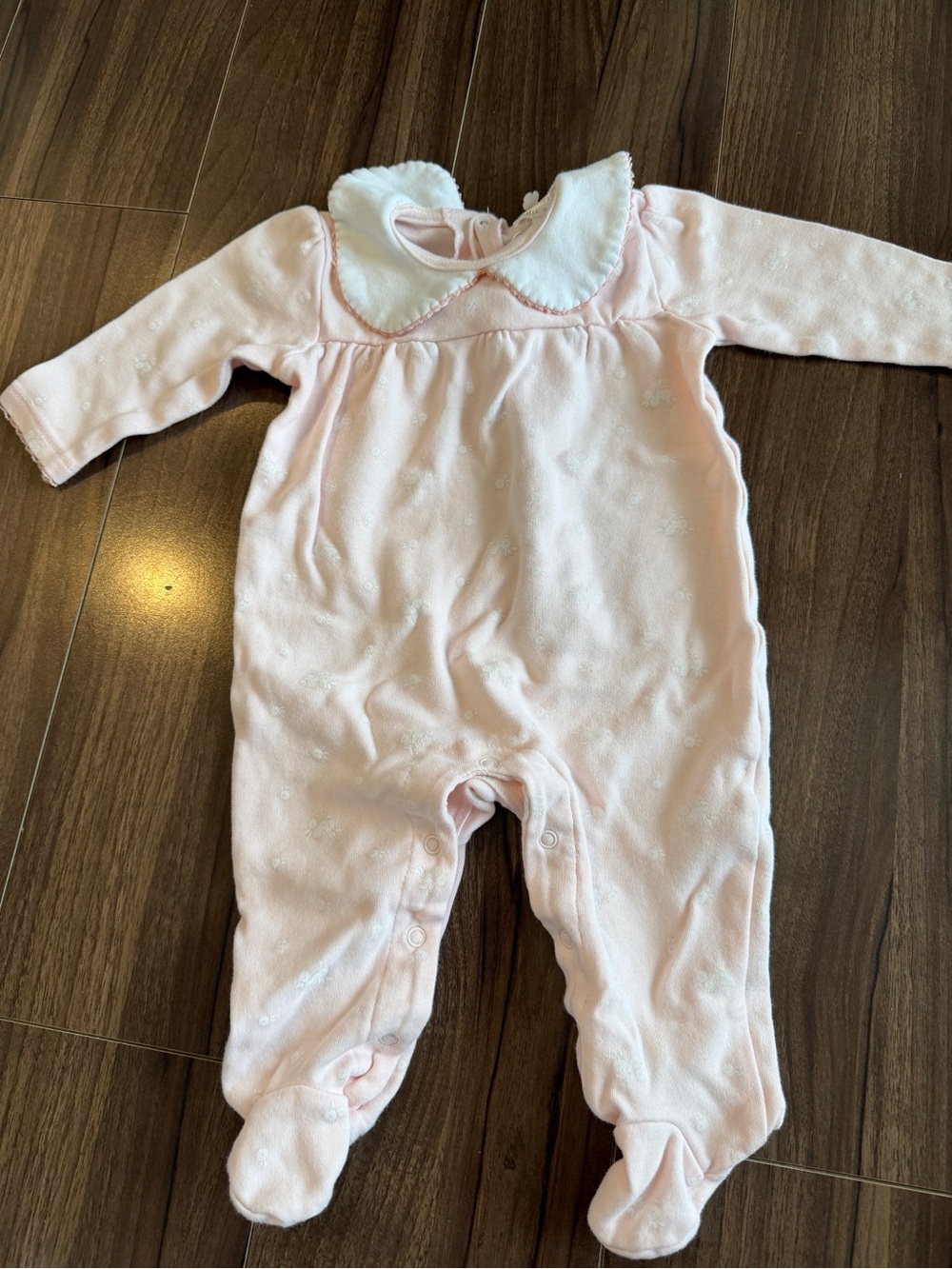 Baby Pink Long-Sleeve Footed One-Piece with Peter Pan Collar 6-9 month